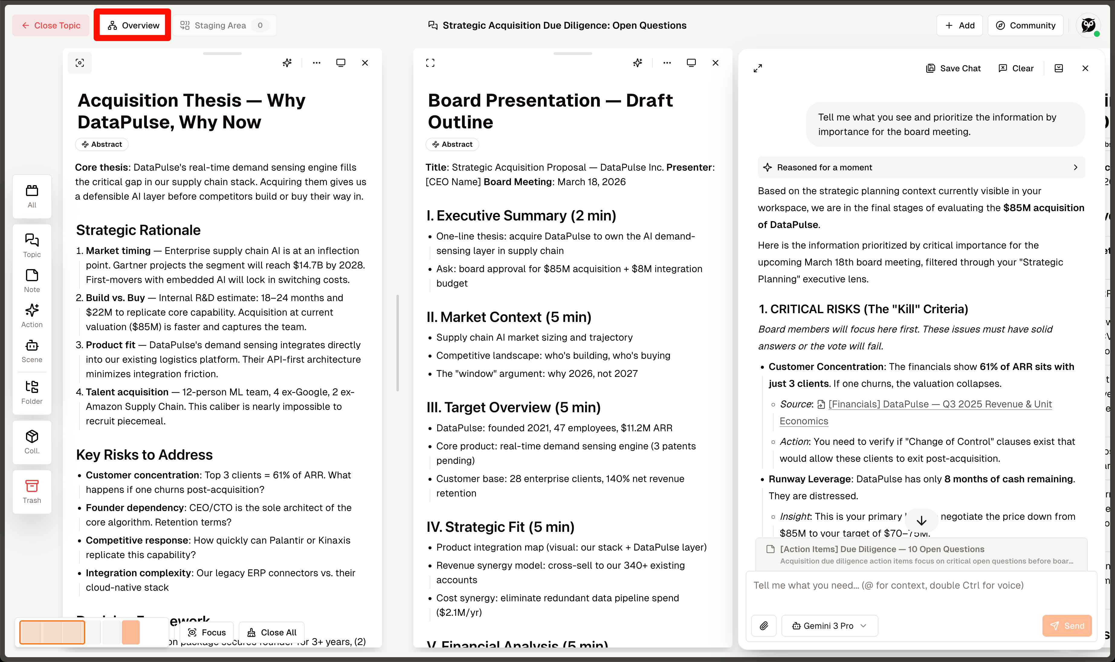 The Overview button at the top of a topic